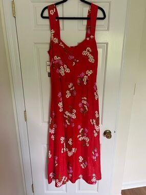 Anthropologie Red Floral Jocelyn Slip Dress